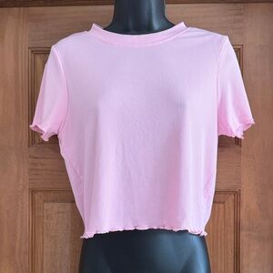 Real Essentials Stylish Pink Ribbed Crop Women’s M Top